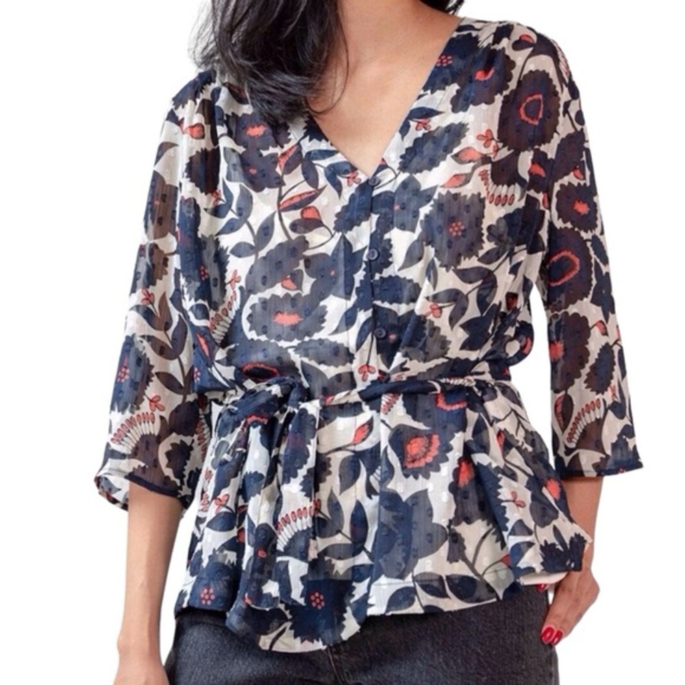 Just‎ Female Small Cory Floral Button Up Belted Shirt Lightweight Romantic